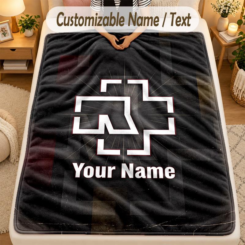 Flannel BlanketRammstein Custom Name Text Personalized Soft Warm Throw Blanket Home Decor Gift