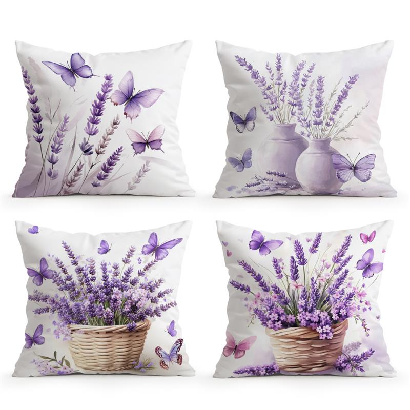 Butterfly Lavender Cushions Pillowcase Printed Polyester 45X45Cm Throw Pillow Cover Decorative Sofa Bed Cushions Pillowslip