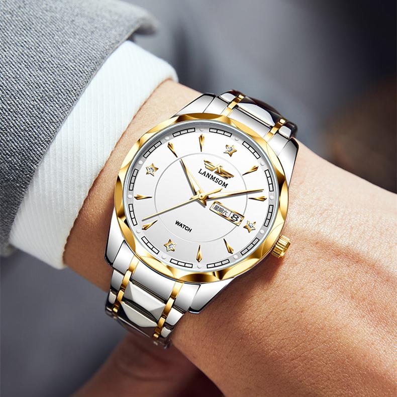 New TOP Brand Luxury Men's Watch With Box Fashion Waterproof Double Calendar Men's Quartz Watches