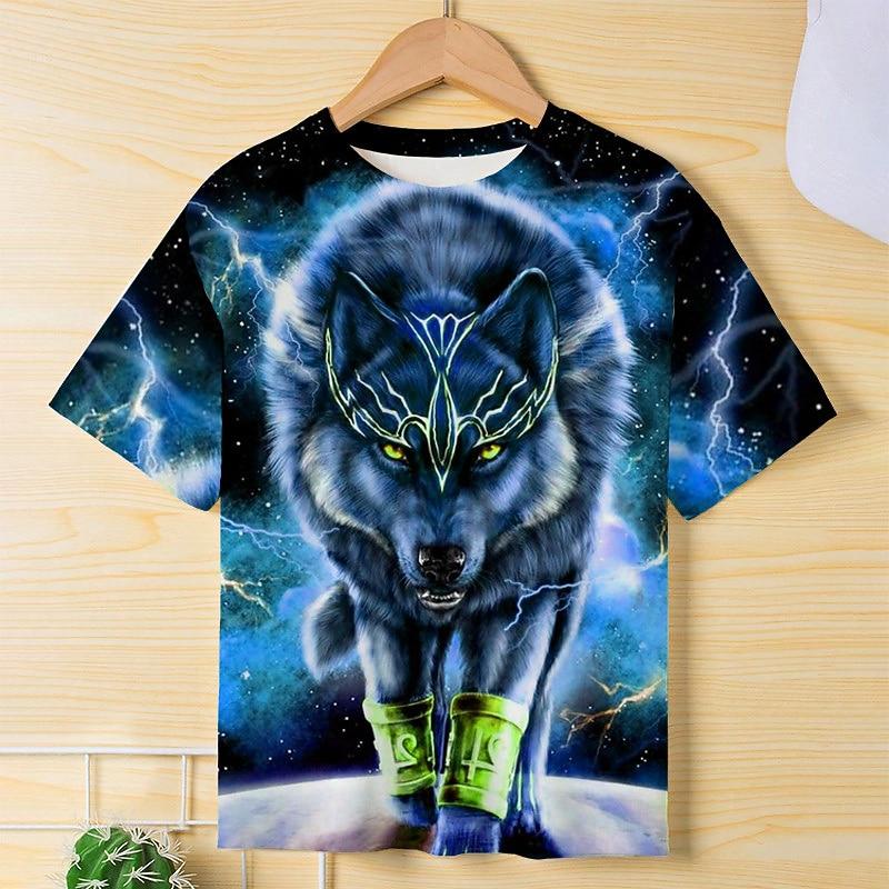 3D Pattern Animal Print Children's T-shirt Short Sleeved Summer Sports Fashion Street Casual Top
