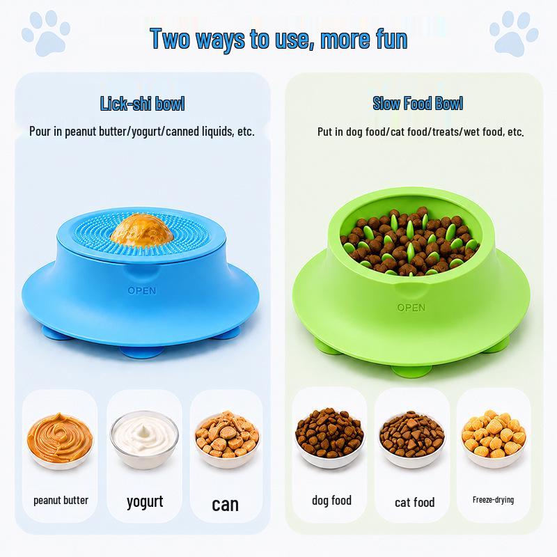 Silicone Slow Feeder Bowl with Suction and Ball, Non-Slip Licking Mat for Cats and Dogs
