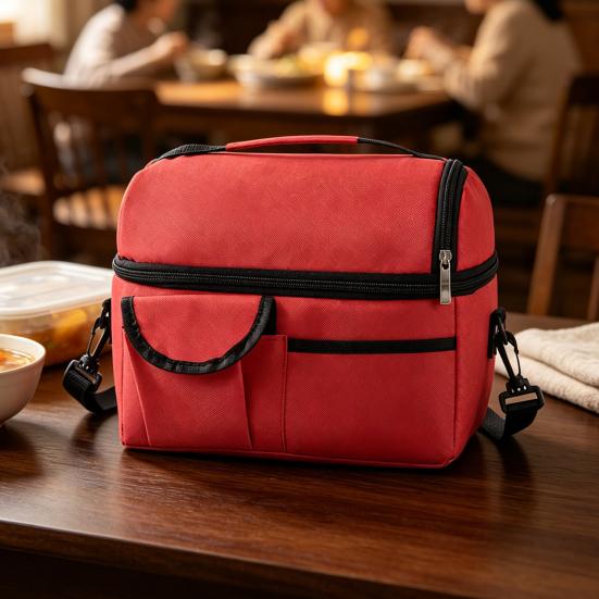 Water Repellent Picnic Bag Insulated Double Layer Lunch with Shoulder Strap, Durable Oxford Cloth Large Portable Thermal Meal Tote Capacity Container,