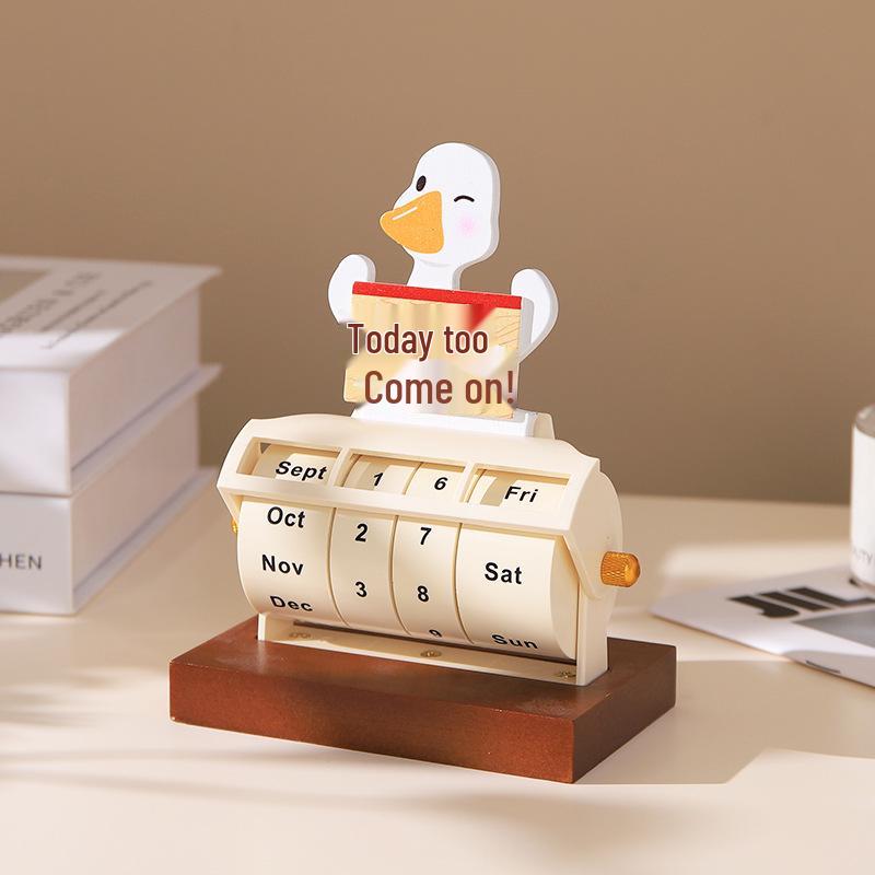 Rotating Wooden Perpetual Calendar Ornament for Desk and Home Decor