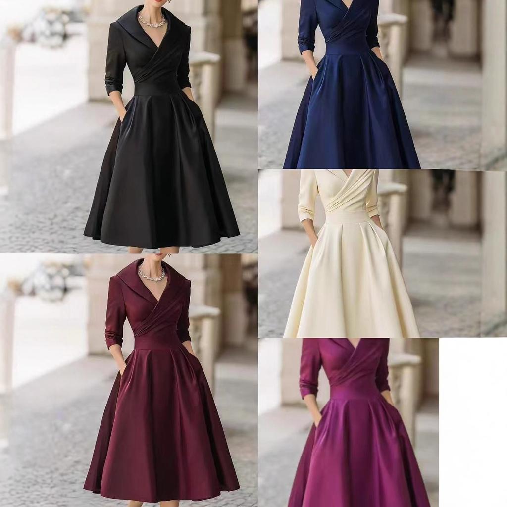 Women Elegant Flattering Long-sleeved Dress with A Fitted Waist, Perfect for Slimming and Flattering