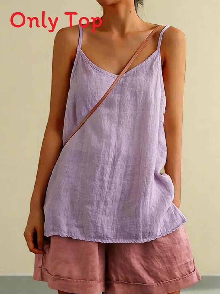 Cotton Linen Sleeveless Tank Top For Women Summer Casual Breathable Fashionable