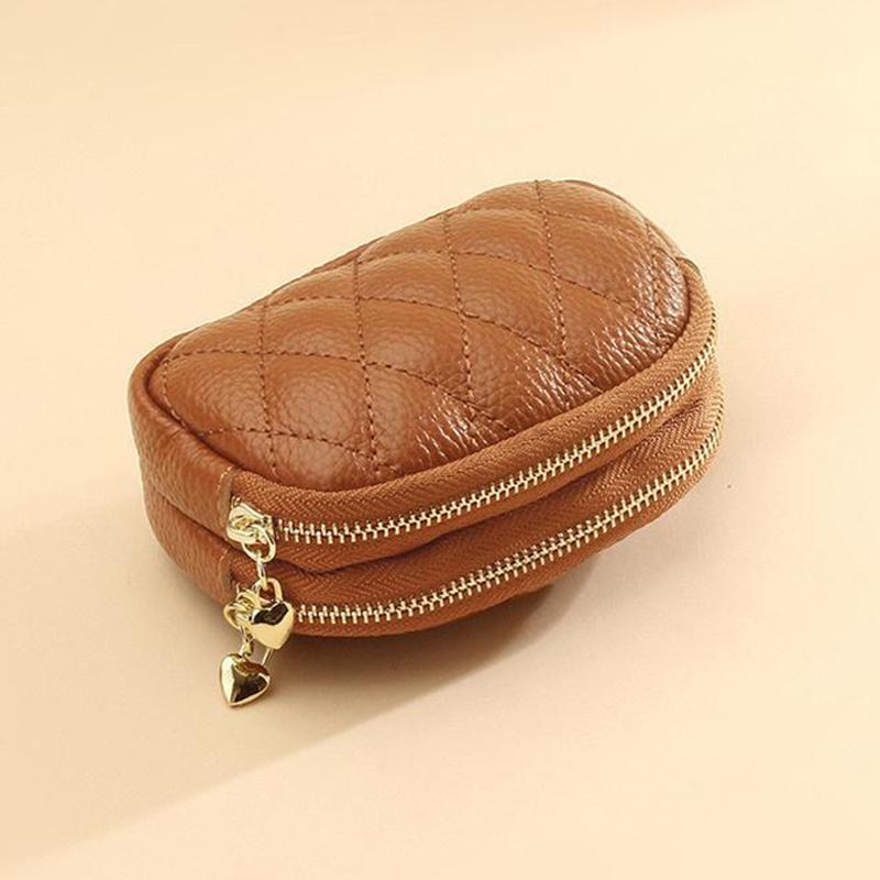 Fashionable Casual Diamond Grid Zipper Coin Purse For Women'S Mini Card Bag