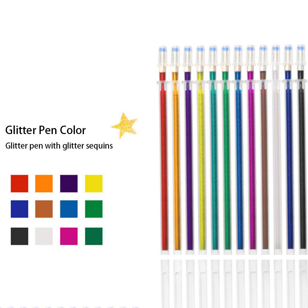 12 Pieces Gel Pen Refill Painting Drawing Stationery Replacement School Artist Office Marking Shinning Ink Ballpoint