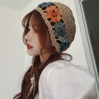 Ethnisch Stil Retro Handgemacht Gehäkelt Floral Hohler Strickhut für Damen Reisefotografie Hut