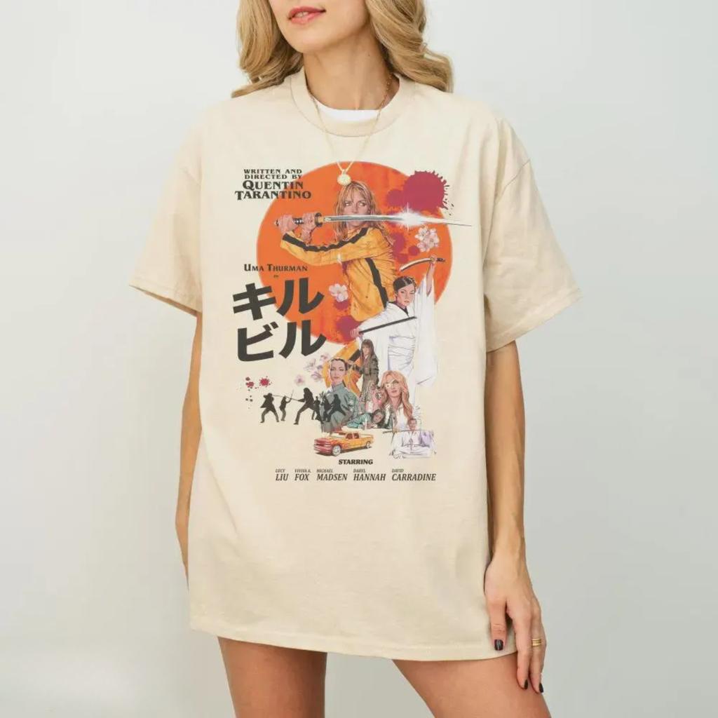 Kill Bill Movie Pattern Printed Womens Tshirt SpringSummer Fashion Trend Pure Cotton Top Unisex Short Sleeve Tshirt