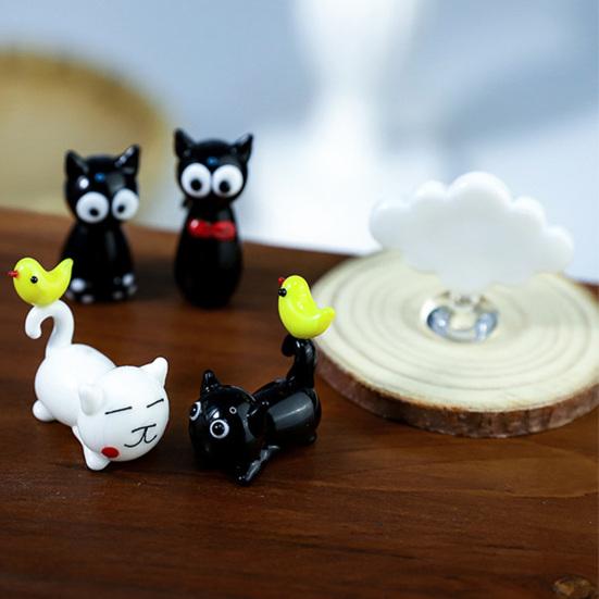 Glass Black Cat Miniature Tiny Colored Glass Cat Ornament Cute Mini Kitty Figurine for Desktop Bookshelf Fairy Garden Micro Landscape Decor