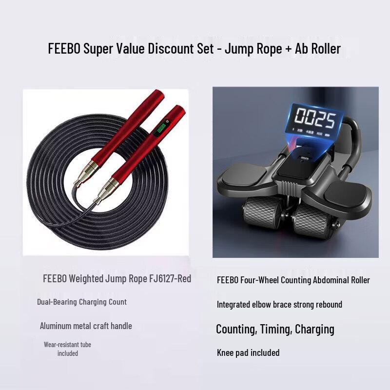 FEEBO Counting Jump Rope & Ab Wheel Set