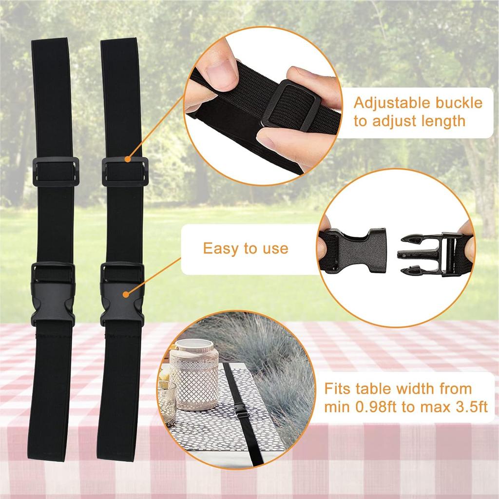MOROBOR Tablecloth Strap Band, 2pcs Table Bungees To Hold Down Table Cloth Adjustable Table Cover Sheet Straps Elastic Fastener Gripper Strap for