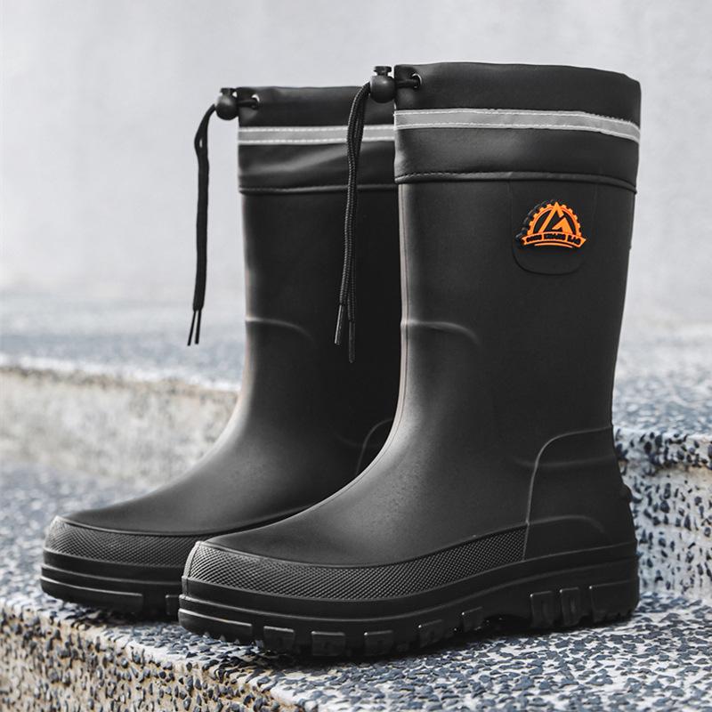 Gongminbao Fashion Men's Medium Tube Bundle Rain Shoes Waterproof Shoes Wear-resistant Non-slip Rain Boots Four-season Rubber Shoes Cover Feet