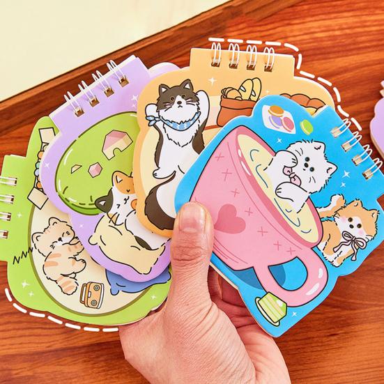 Katzen Mini Spiralnotizbücher 3,6 x 3,8 Zoll Obere Spiralbindung Notizblöcke, Cartoon 50 Seiten Notizbücher, Kawaii Notizbuch Schreibwaren für Notizen & Geschenke