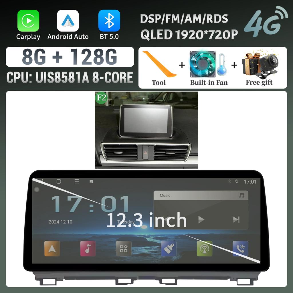 12.3"Car Radio Multimedia GPS For Mazda 3 Axela BM 2013-2017 Android 14 Navigation Wireless BT Carplay Head Unit Screen Stereo