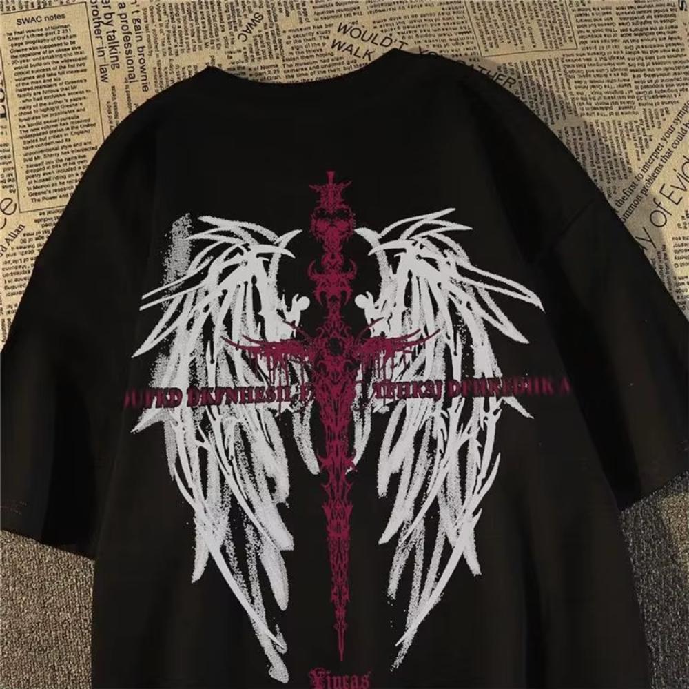 Personalized Street Trend Wing Print 100 Cotton Unisex Unisext Tshirt Summer Autumn Daily Outdoor Sport Unisex Clothing