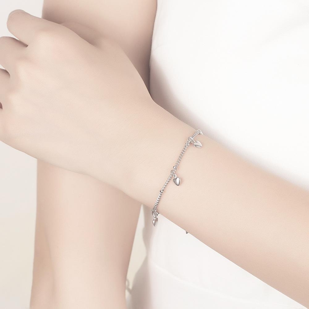 925 Sterling Silver Fashion Heart Pendant Bracelet Gift Jewelry