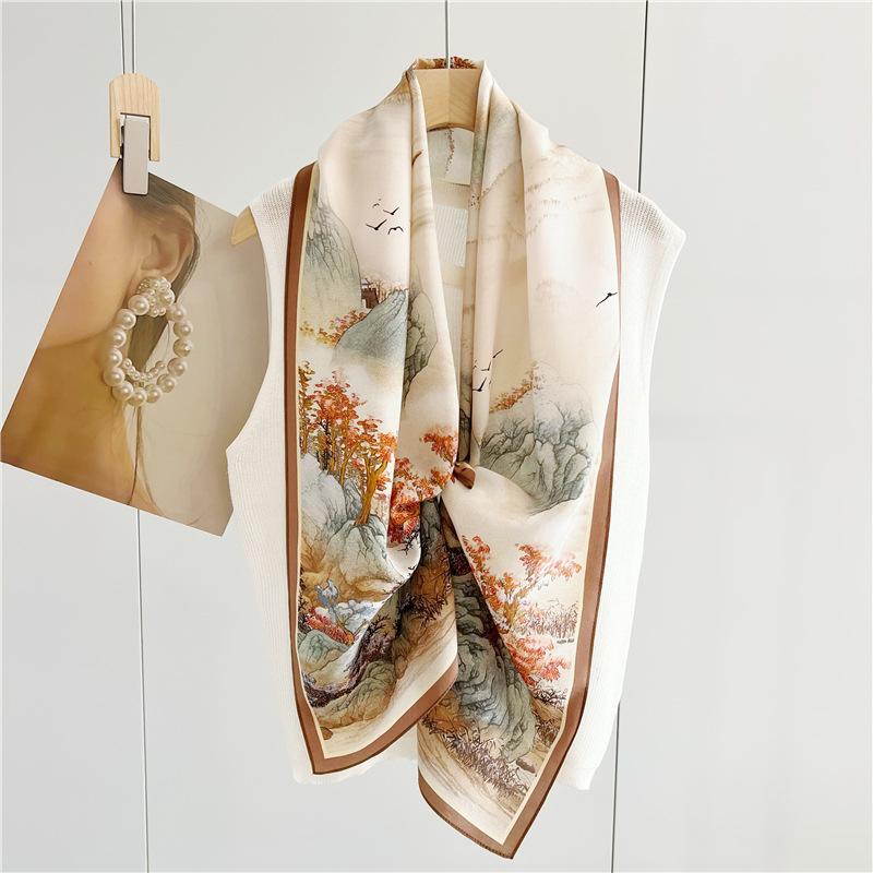 Double-side 100% Real Silk Scarf for Women Spring and Summer Mulberry Silk Ribbon Scarf All-match Small Long Neckerchief Shawl