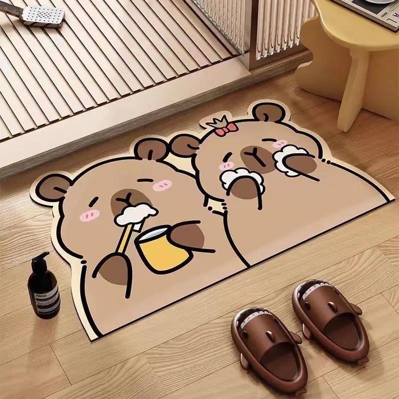 VIKAMA Cartoon Capybara Bathroom Mat Non-Slip, Wear-Resistant Home Decor Bathroom Mat Home Decoration