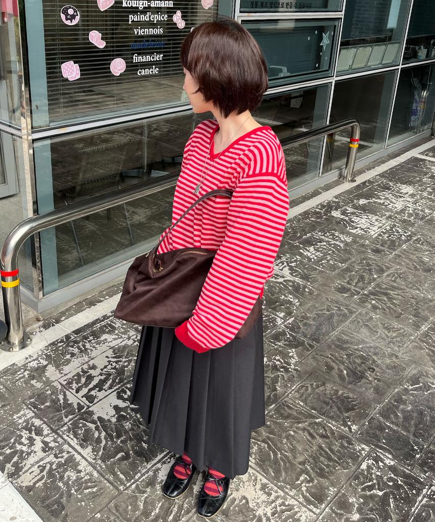 CGP (Women) V-Neck Striped Knit_Pink