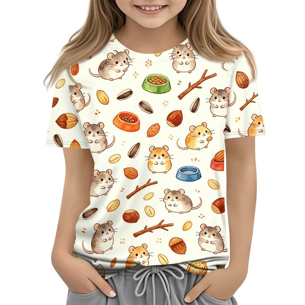 Kids Animal Print Short Sleeve T Shirt Casual Loose Fit Crew Neck Top Lightweight Comfortable Fabric Suitable for Everyday Wear
