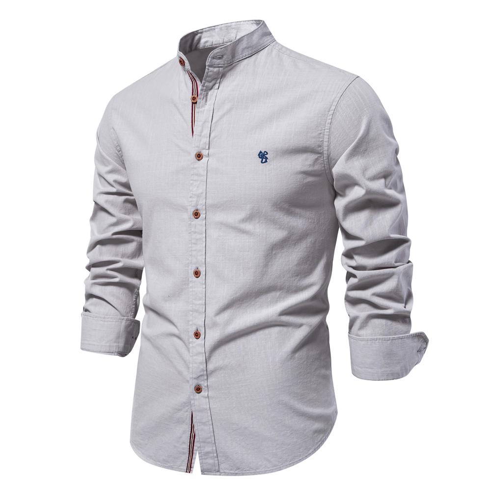 Camicia Sociale in Cotone da Uomo Tinta Unita Manica Lunga Camicia di Alta Qualità per Uomo Primavera Stand Casual Camicie da Uomo