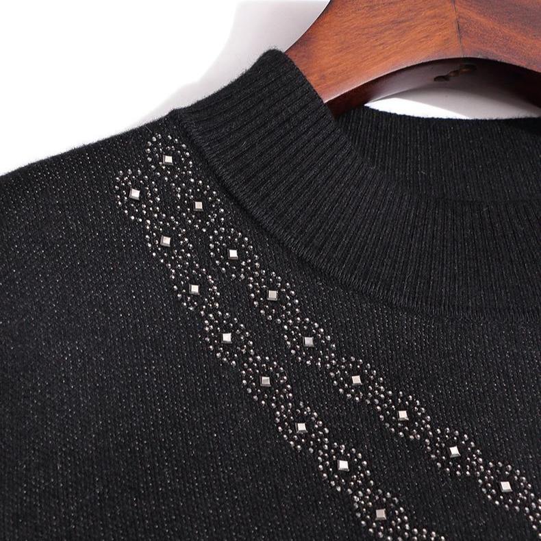 Casual Solid-color Mid-length Knitted Dress for Women Autumn and Winter Long-sleeved French Checkered A-line Sweater Dress Pulloversr