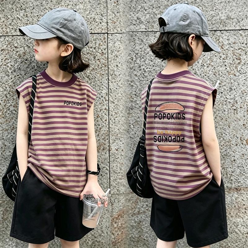 Girls' Color-Block Striped Tank Top Set - New Summer Arrival for Ages 6-12, Fashionable Sleeveless Design