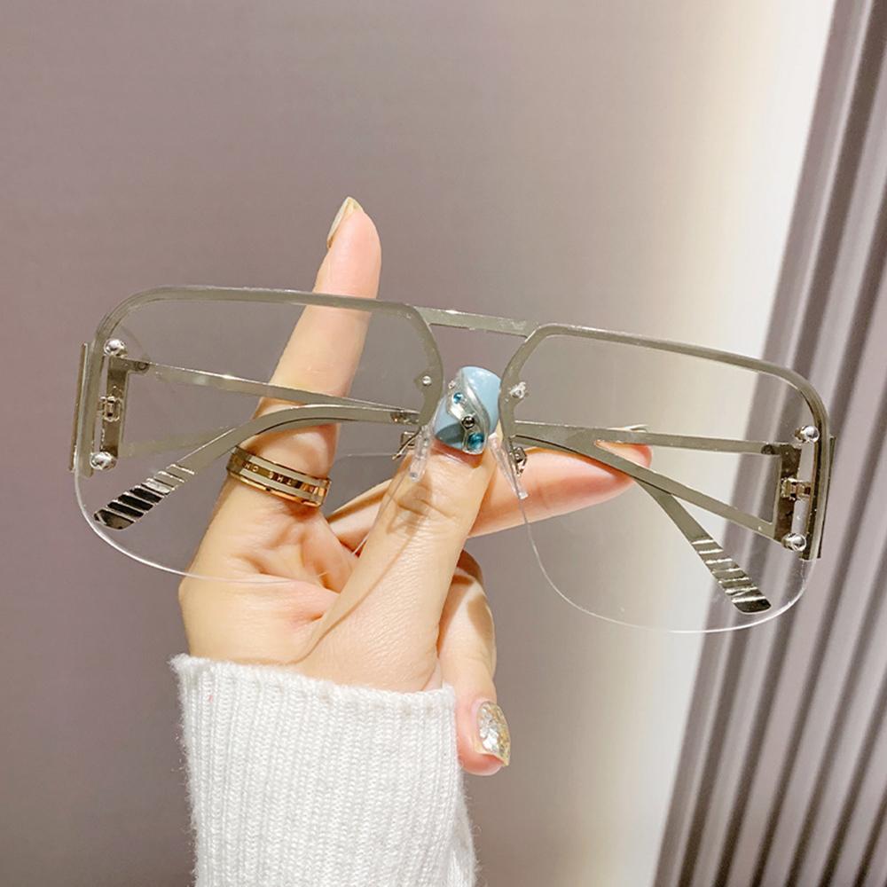 Vintage Half-Rimless Square Sunglasses Goggle Women Men Fashion Metal Frames Gradient Lens Sun Glasses UV400 Shades Eyewear