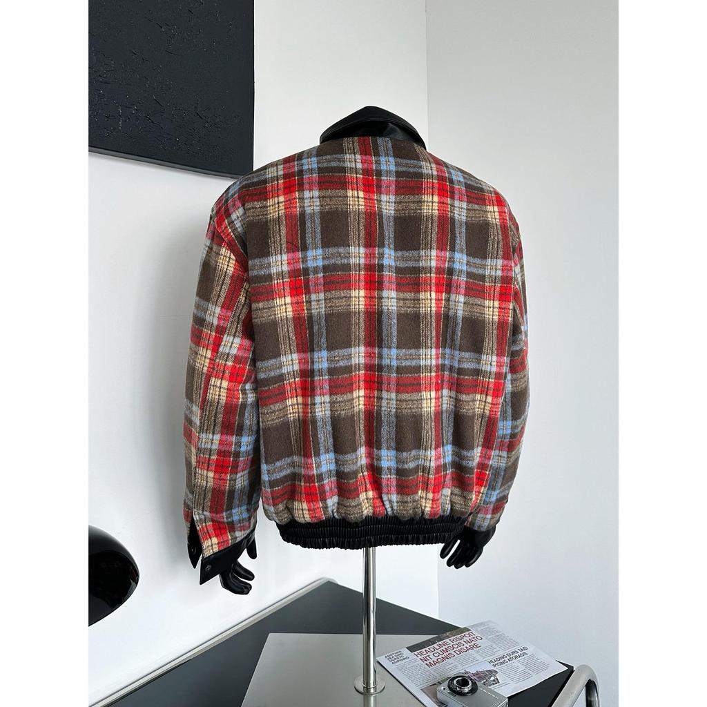 Men's Retro Loose Plaid Reversible PU Leather Jacket - Trendy American Spring/Autumn Outerwear