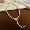 Luxury  Shiny CZ Zircon Snake Animal Style Natural Freshwater Pearl 14K Gold Filled Lady Sweater Chain Necklace Gifts