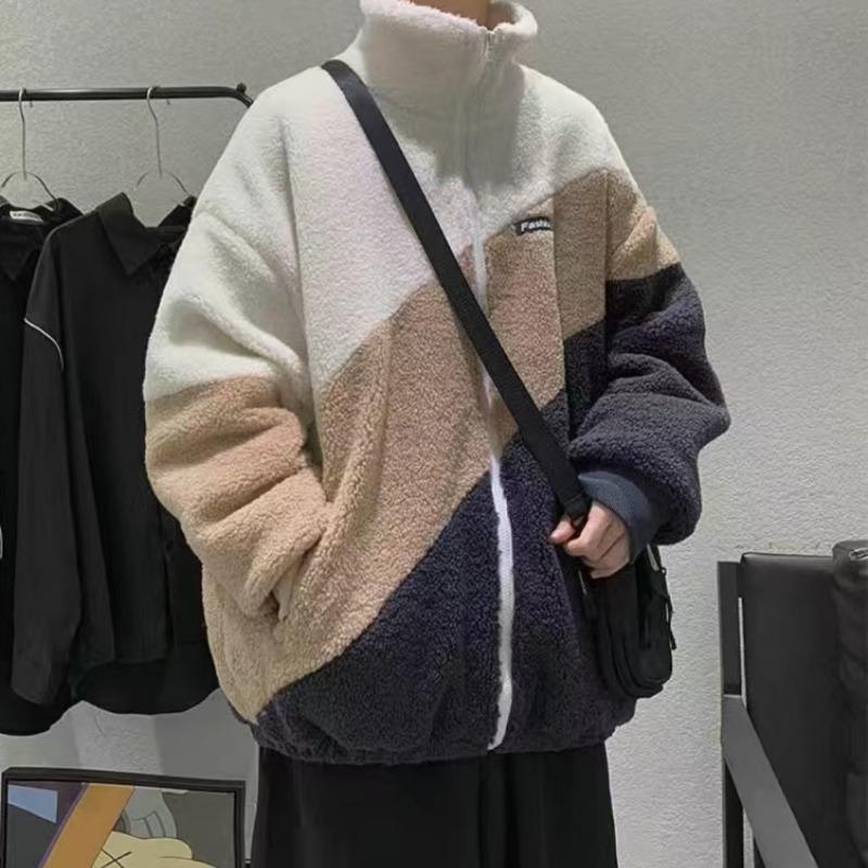 

Новый продукт Polar Fleece Winter Casual Men Hoodie Sweatshirt Harajuku Stitching Blue Zipper Keep Warm Long Sleeves Male Pullover XXL кофейный