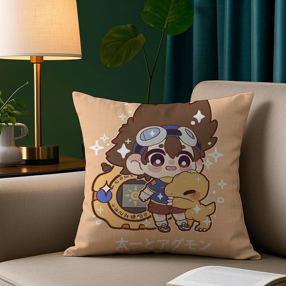 Cute D-Digimon Adventure Pillow Case Short Plush Print Cushion Cover Square Throw Pillow Covers Sofa Home Decor