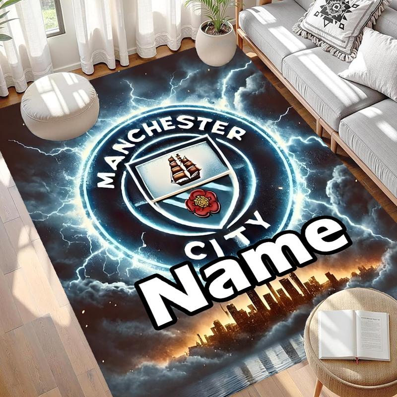 Custom Name Personalized Manchester City FC Print Carpet, Versatile Home Decor Rug, for Playroom, Apartment, Balcony, Entryway, Hallway Gift