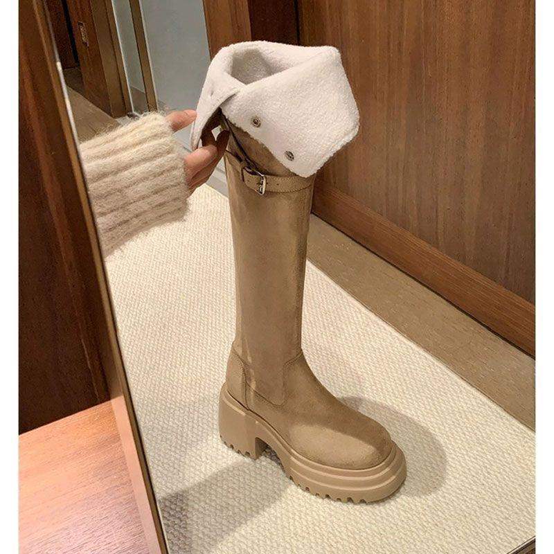 Two Knee Boots for Children Small Long Boots Autumn and Winter Thick-soled Maillard Boots Women's Inner Height-increasing Knight Boots Large