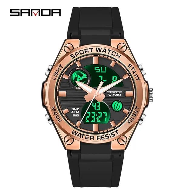 Sanda 6067 Large Screen Sport Watch Women's Sports Electronic Digital Watch Male Multi-Function Outdoor Waterproof Wristwatch