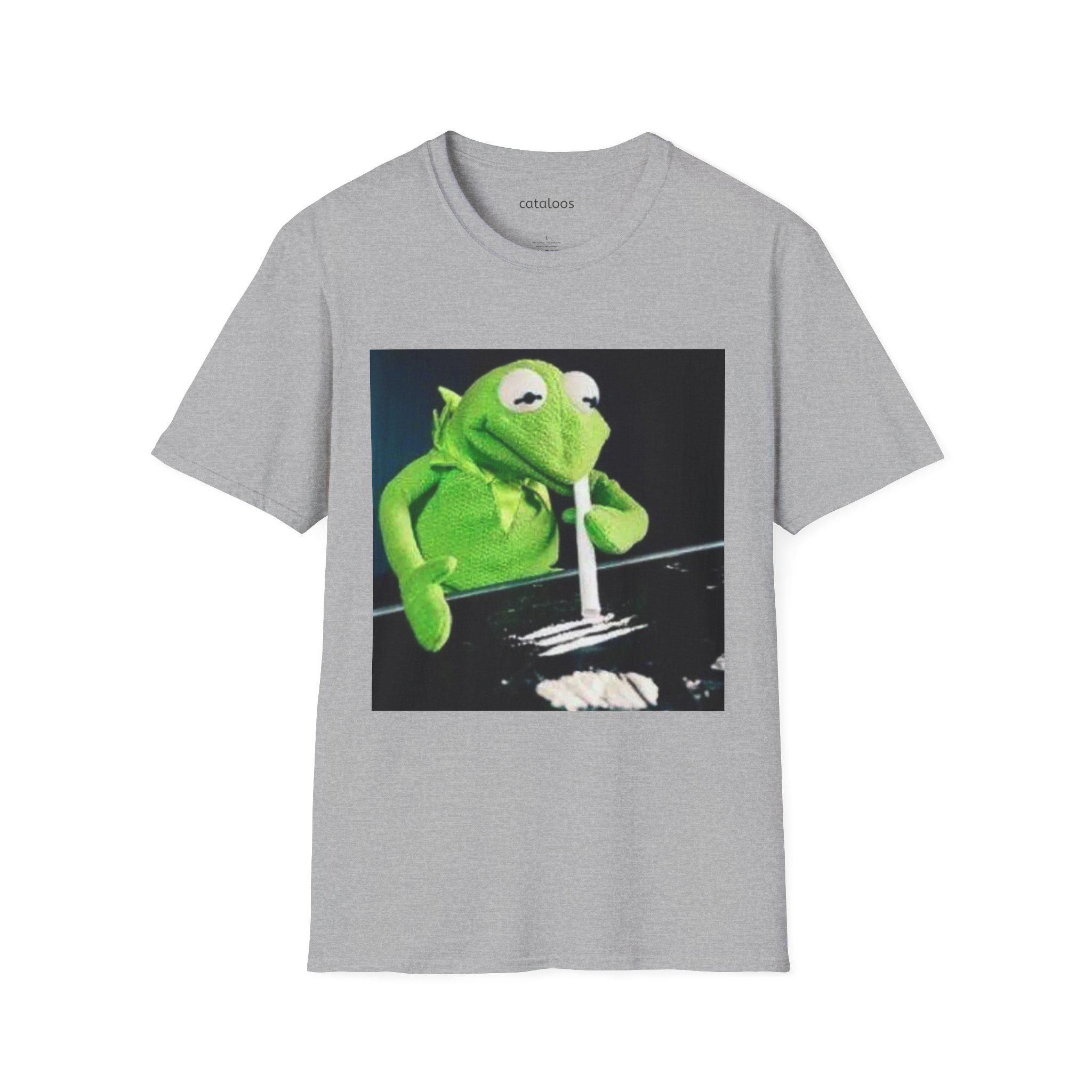 

Смішна футболка софтстайл із Кермітом Жабеням, що нюхає білий порошок, Гумористична футболка Маппетів, Саркастична мультяшна футболка Міс Піггі, Жартівливий графічний принт L