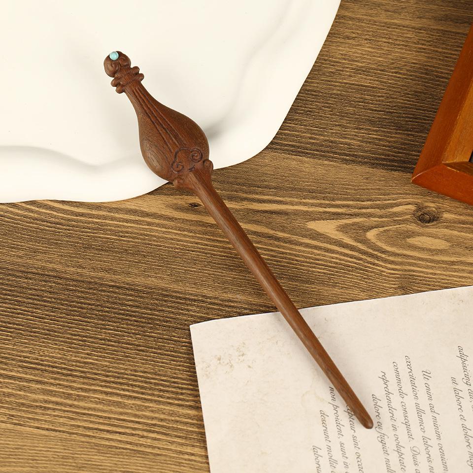 Elegantná zlatá sponka do vlasov z hodvábu a santalového dreva - Čínsky retro štýl vlasového doplnku