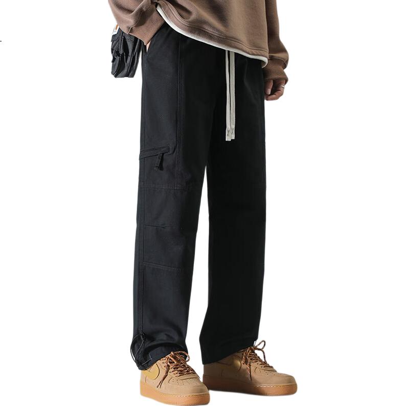 Dingfengbaoluo Vintage Cargo Pants for Men, Summer Straight-Leg Loose-Fit Multi-Pocket Versatile Outdoor Trousers DFK78 Black 3XL