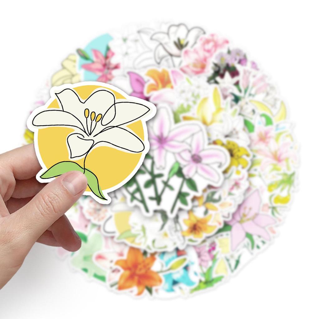 Lily Flower Travel Stickers: 50 Waterproof Cartoon Plant Designs for Suitcase & Laptop Decoration