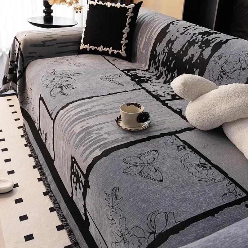 

Chenier Винтажный Чехол для Дивана Ткань Защита от Царапин Кошками Противоскользящее Полотенце для Спинки Полностью Закрытый Пылезащитный Чехол для Дивана Ткань 3-местный 180x130cm серый