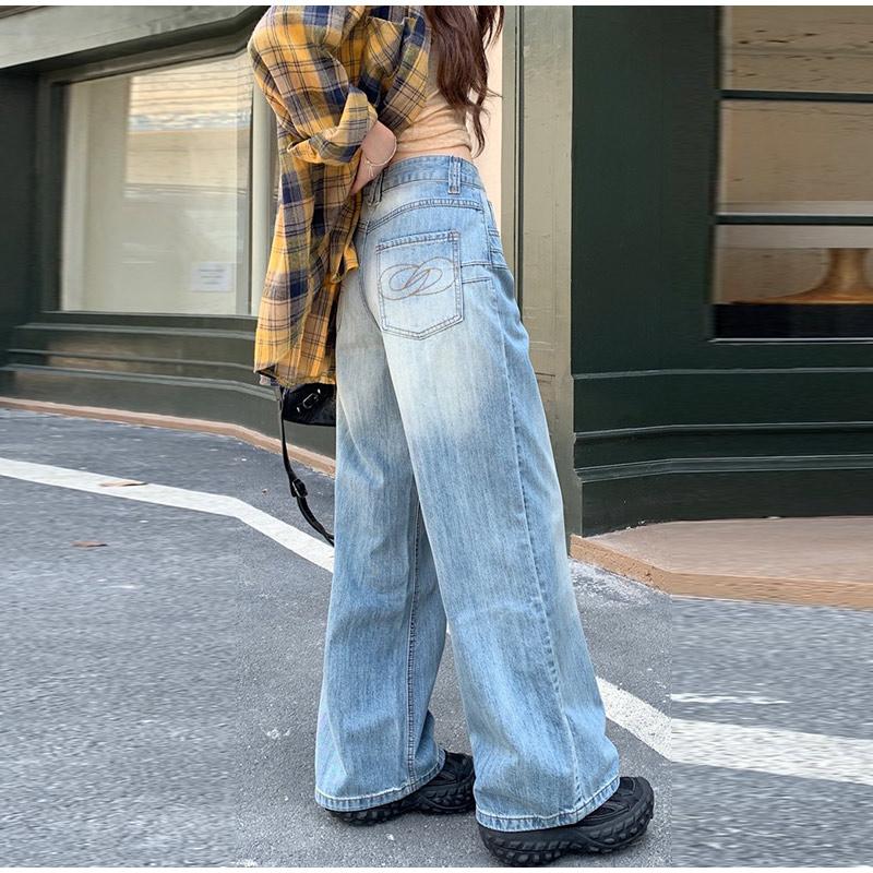 High Waist Straight Leg Jeans Women's Early Spring Plus Size Pear Shaped Body High Street Wide Leg Long Denim Pants