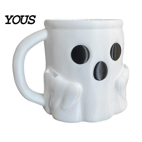 Halloween Party Geschirr Eisbecher mit Löffelhalter, 3D-gedruckter süßer Geisterbecher, Geformter Kaffeebecher Stiftehalter Dekoration, Weihnachten Geburtstag