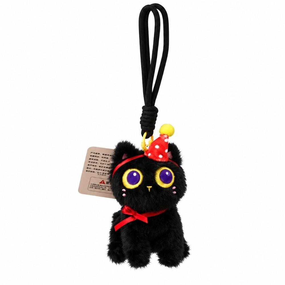 With Bell Big-eyed Cat Plush Pendant Cartoon Black Cat Plush Toy Black Cat Keychain  Girls Gifts