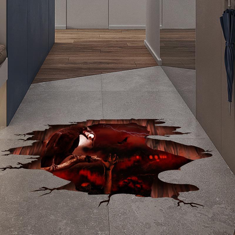 3D Halloween Floor Stickers: Stereoscopic Horror Props for Indoor Decor in Malls, Stores, or Bars