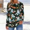 Women's Halloween Printed Pullover Sweatshirt Long Sleeve Crew Neck Top Casual Lightweight Soft Fabric Comfortable Fit