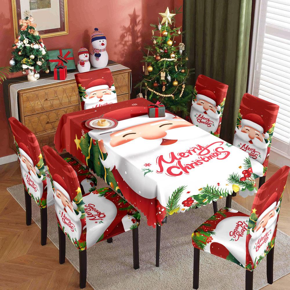 Christmas Waterproof Printed Tablecloth and Chair Covers Set Holiday Dining Decor for Home