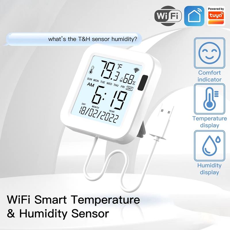 ABGR-Temperature & Humidity Sensor LCD Screen Infrared Sensing Backlight Smart Tuya APP Remote Alexa Voice