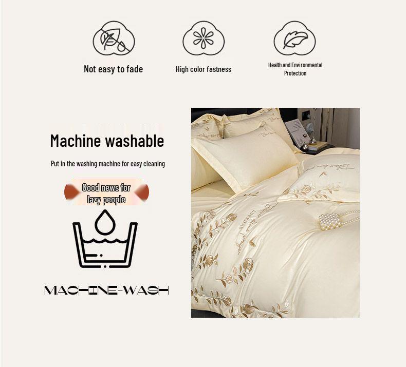 G5Z Leichter Luxus Gewaschene Baumwolle 3-teiliges Set: Hautfreundliche bestickte Bettbezug & Bettlaken