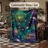 Space Cosmic Theme Throw Blanket Custom Name Text Personalized Blanket Soft Cozy Blanket for Home Sofa Bed